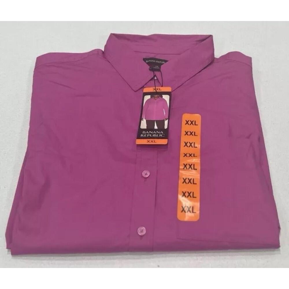 Banana Republic Womens Collar Button-Up Long Sleeve Shirt, Pink, Size 2XL AF4AB